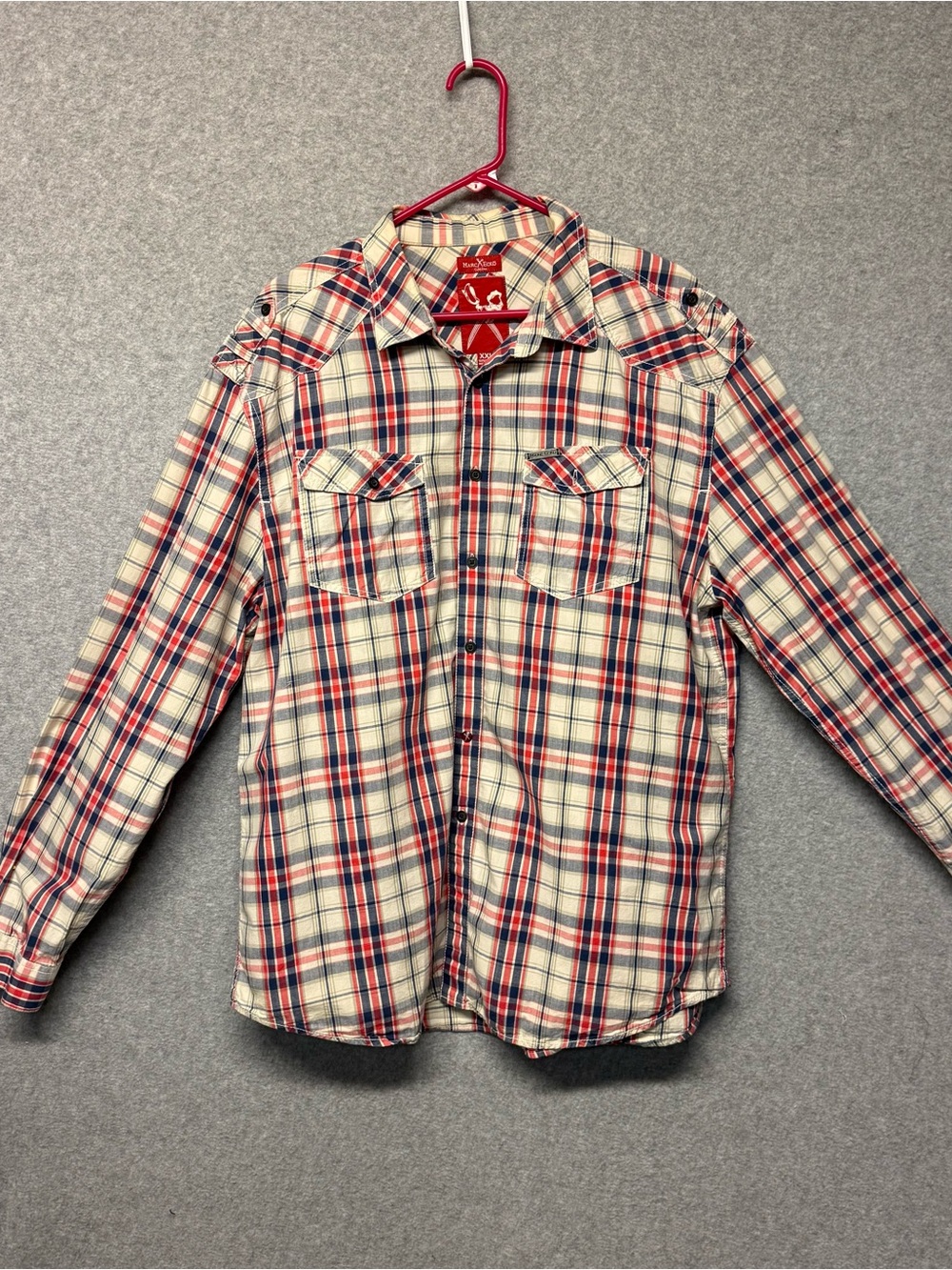 MARC ECKO Men's LONG SLEEVE Shirt XXL PLAID DOUBLE STITCHED